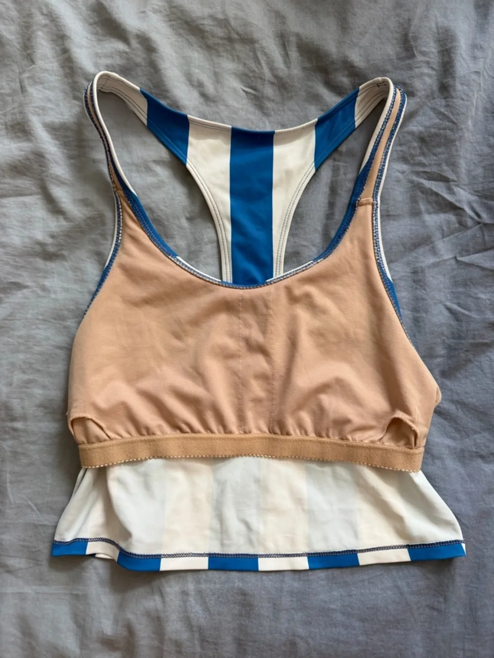 Kortni Jeane Blue & White Vertical Striped Racerback Swimsuit Crop Top Small